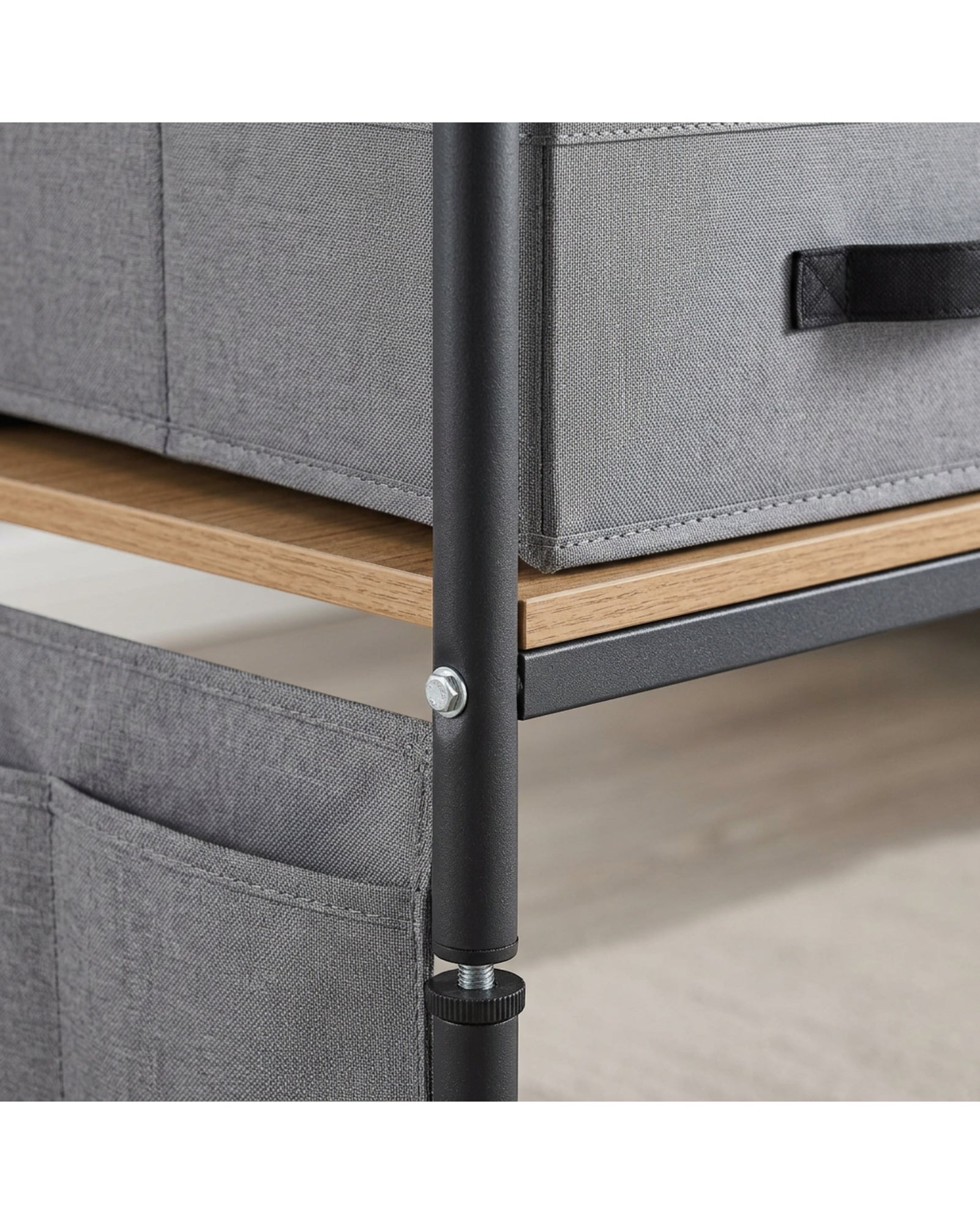 Pjvn Fabric Drawer Side Sling Bedside Table Charcoal - Detail view