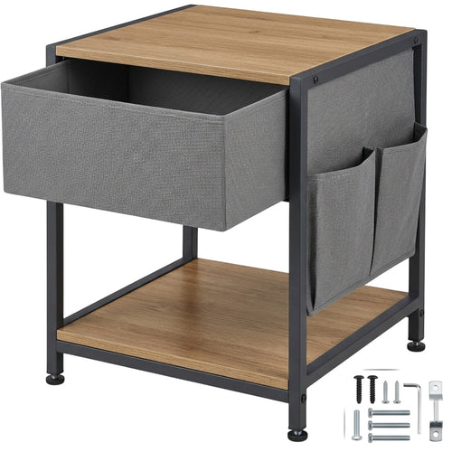 Pjvn Fabric Drawer Side Sling Bedside Table Charcoal - Product view