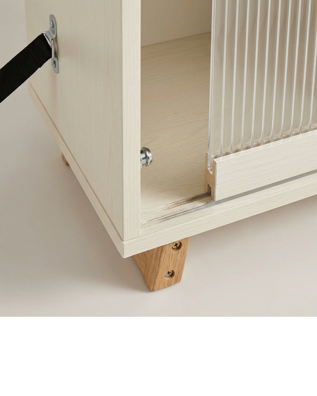 Pjvn Ribbed Acrylic Sliding Door Bedside Cabinet Ivory - Detail view