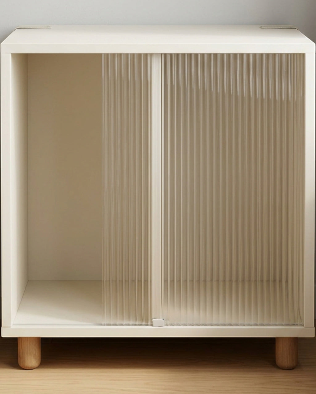Pjvn Ribbed Acrylic Sliding Door Bedside Cabinet Ivory - Lifestyle view