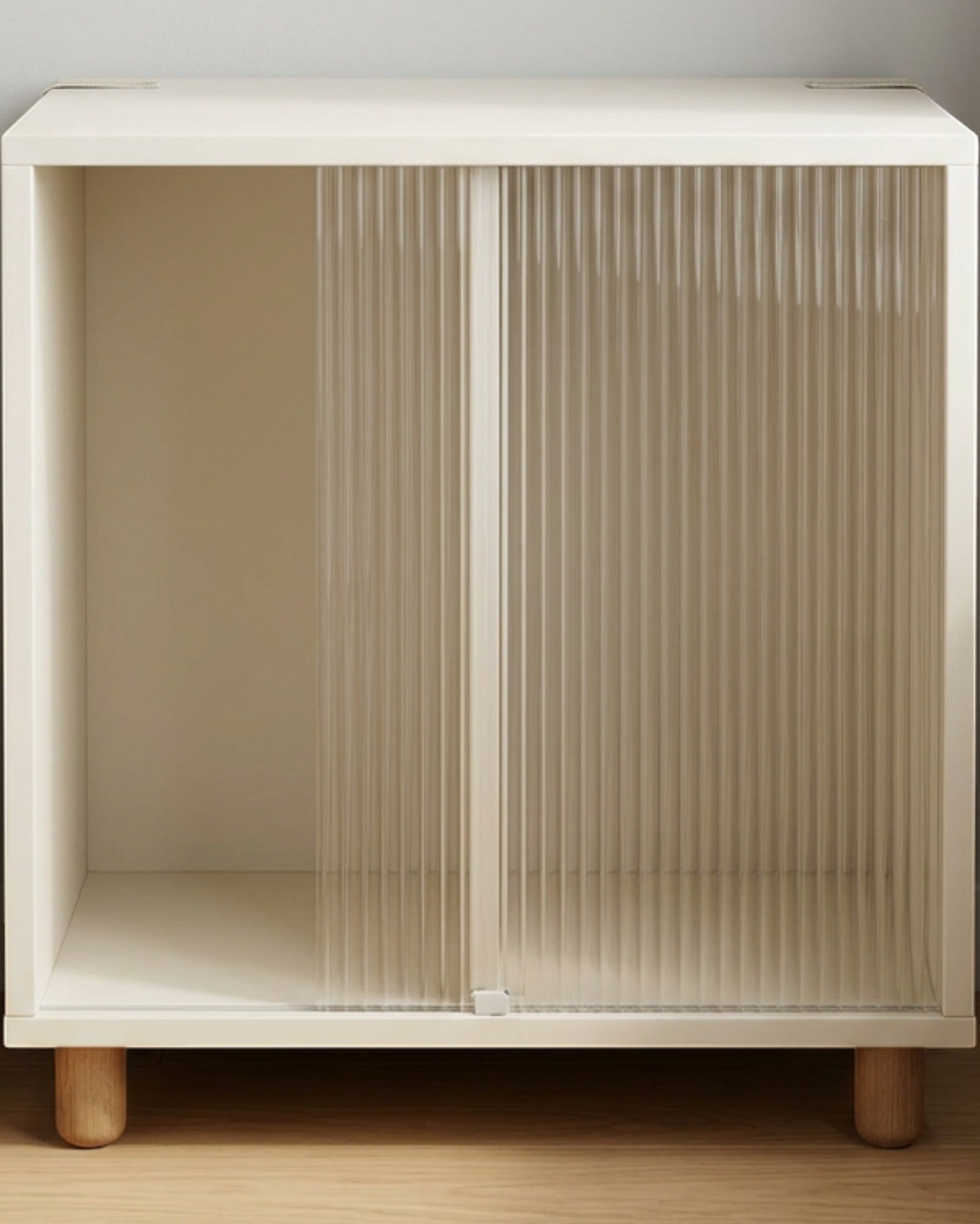 Pjvn Ribbed Acrylic Sliding Door Bedside Cabinet Ivory - Lifestyle view
