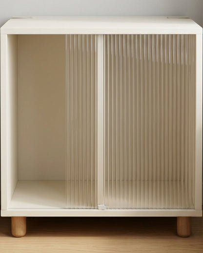 Pjvn Ribbed Acrylic Sliding Door Bedside Cabinet Ivory - Lifestyle view