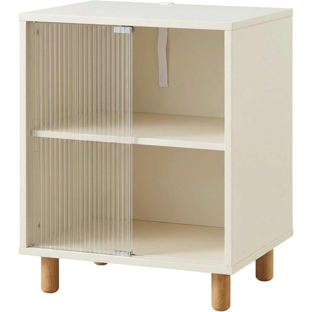 Pjvn Ribbed Acrylic Sliding Door Bedside Cabinet Ivory - Product view